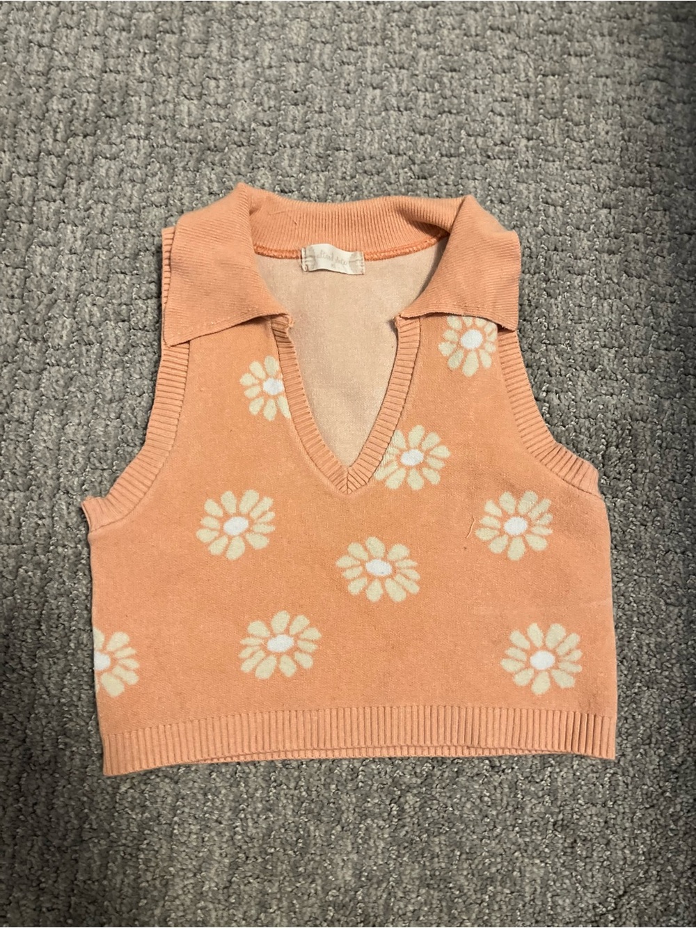 Altar'd State Peach Collared V-Neck Daisy Knit Vest